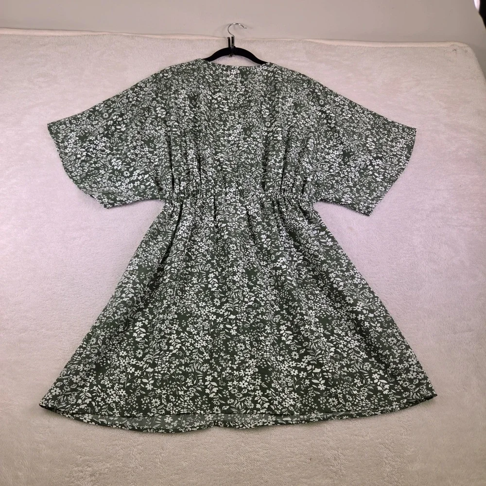 C+D+M Collection Green Floral Button Front Midi Dress Small Kimono Sleeve Boho - Picture 7 of 8